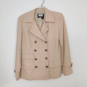 DKNY Women's Pea Coat Size 6 Beige Rayon Blend Quiet Luxury Business Casual Chic